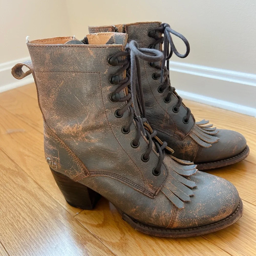 Bed Stu Finis Distressed Grey Lux Kiltie lace up boot - Picture 6 of 8